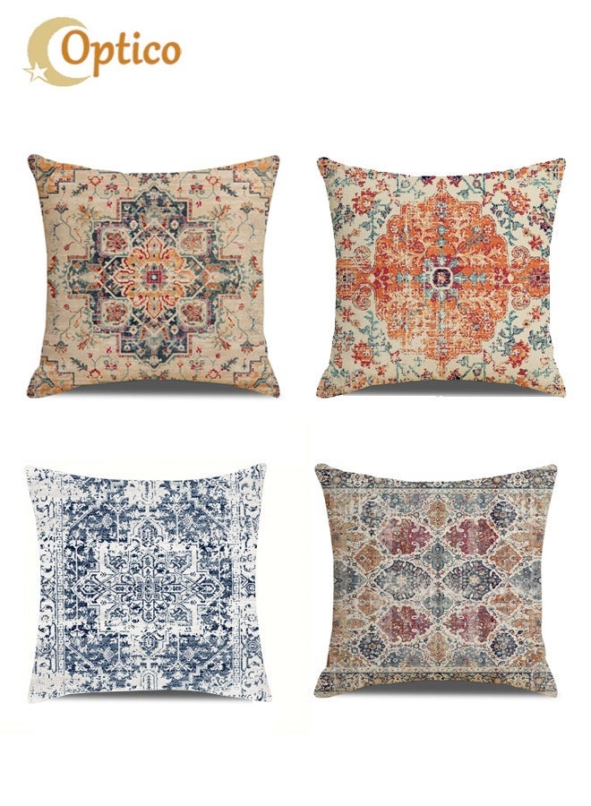 Optico Boho Throw Pillow Covers 18x18 inch Set of 4,Bohemian Vintage Carpet Pattern Antique Ethnic Decor Double Sided Pattern Cushion Cover Soft Pillow Case Living Sofa Room Bed Square Pillow Cover - Image 1